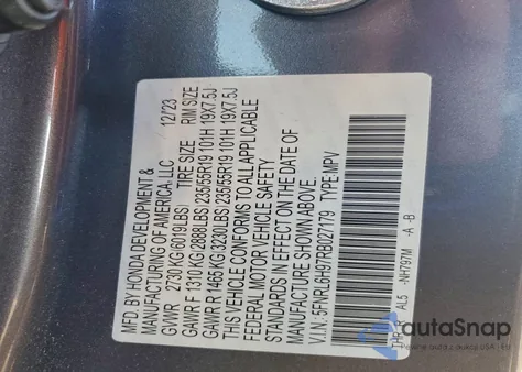 2024 Honda Odyssey Elite z USA, uszkodzony, nr VIN 5FNRL6H97RB027179